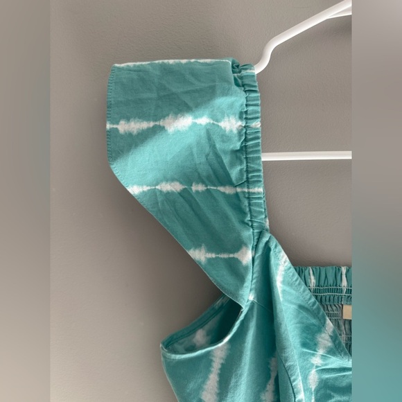 a.n.a Womans Teal Tie Dye Stripe Crop Top Sz LG 100% Cotton Smocked New Boho - Picture 3 of 7